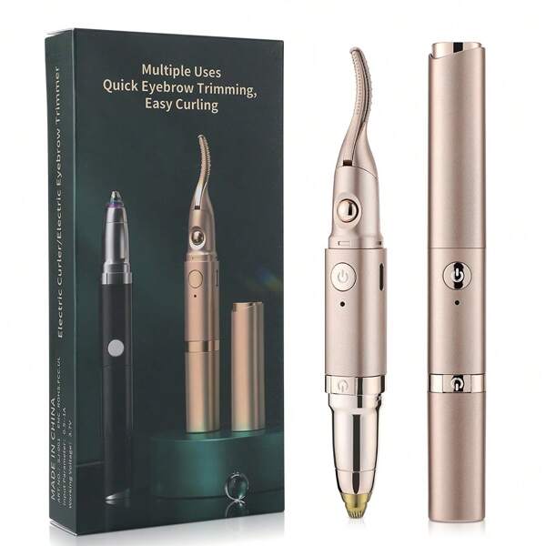 Verwarmde wimperkruller, wenkbrauwtrimmer, 2-in-1 automatische elektrische multifunctionele wenkbrauwscheerapparaat, wimperkruller, temperatuurregeling met twee versnellingen