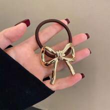 1pc Elegant Metal Bow Elastic Hair Band, Durable High Elasticity Hair Tie For Ponytail, Everyday Wear,Hair Accessories,Hair Elastics,Hair Ties,Hair Rope