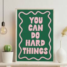 1pc, Canvas Hanging, Framed, Wall Arts, Posters, You Can Do Hard Things Art Print, Pink And Green Poster, Daily Reminder Affirmation Poster, Girly Bedroom Art, Dorm Decor, Home Office Decor, Room Decor
