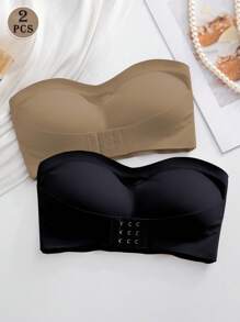 2pcs/Set Front Closure Solid Color One-Shoulder Padded Seamless Comfortable Bras For Women, Wireless Bra