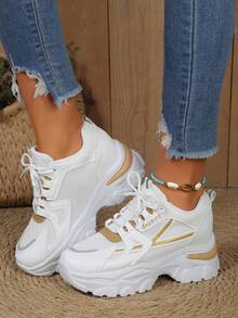 女春秋季厚底加高防水厚底運動鞋 - 卡其色 - 查看 5