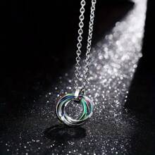 1pc Men's Titanium Steel Triple Ring Colorful Pendant Necklace - Casual & Party Accessory Necklace, Unique Pendant Design, Fashionable Ring Scale