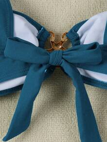 New Spring/Summer Sexy Elegant Blue Metal Starfish Decor Bikini Set Set, Fashionable For Valentine's Day, Beach, Party, Date - Blue - View 5