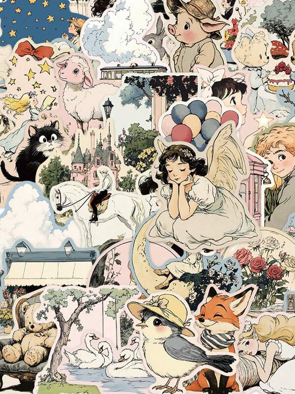 50 Stück Cartoon-Stil Aufkleber für Tagebücher, Scrapbooking, Handyhüllen, Notizbücher, Tassen Dekoration, Schulmaterial, Schulanfang