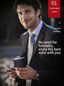 1pc Portable Outdoor Stainless Steel Black Coated Mini Liquor Bottle, Stainless Steel Flat Alcohol Flask, Personal Baijiu Bottle, Camping Hip Flask, Leather Wrap Style Random, Gift For Father