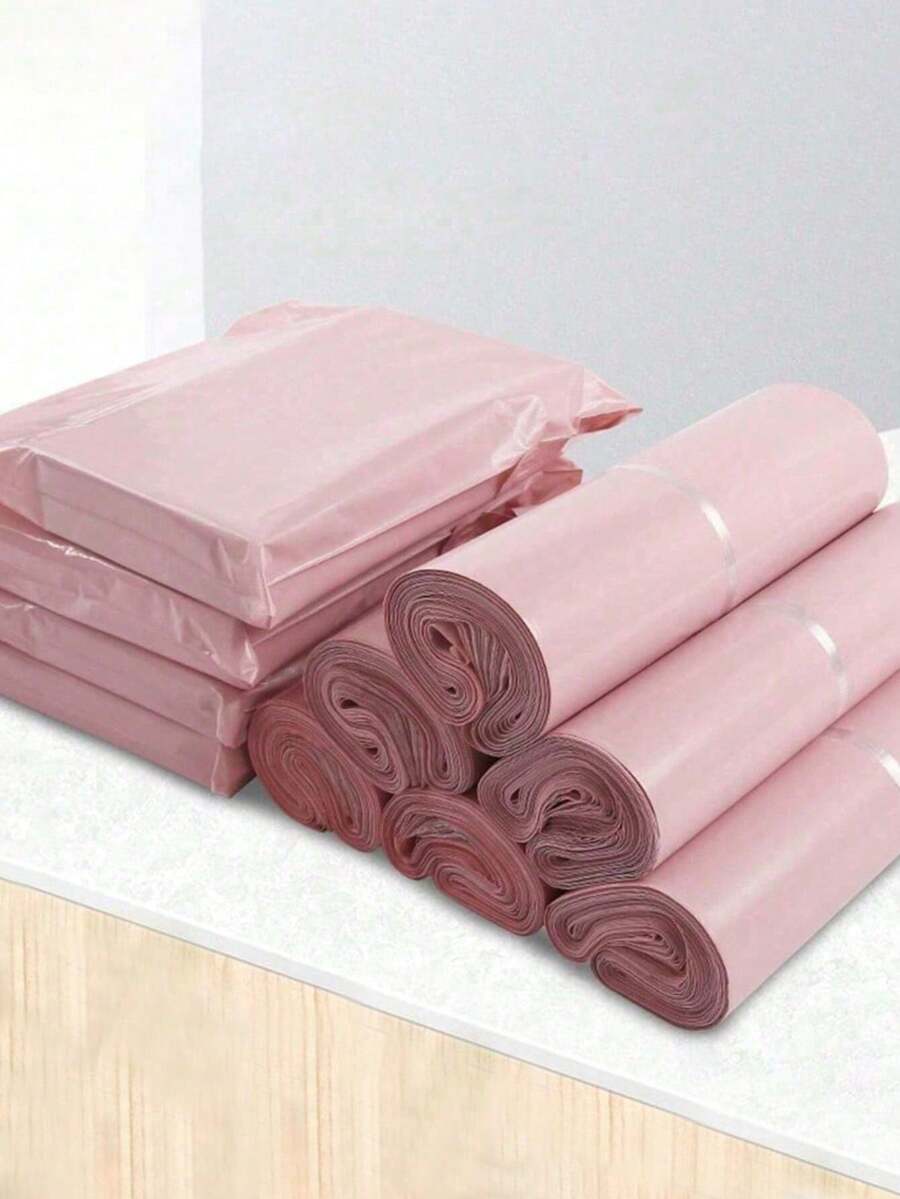 100pcs Pink Colored Express Delivery Bag With Simple And Versatile Slogans & Graphics, Suitable , Office, Gift, Business Express Packaging