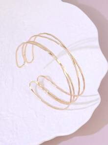 1 pieza Brazalete metálico de mujer con textura de líneas, brazalete de estilo vintage multicapa envuelto de alta gama - Dorado - Ver 2