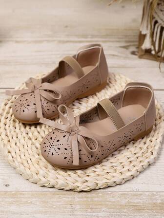 1 par de bailarinas de estilo británico, de PU, con lazo y diseño calado, de estilo casual y versátil, apropiadas para primavera, verano y otoño, nuevos modelos 2025