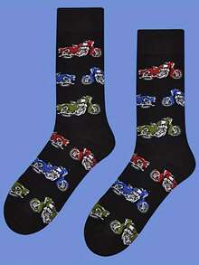 1 Pair Of Unisex Socks With Novel And Motorcycle Patterns For Warmth And Midsole Socks - Multicolor - View 2