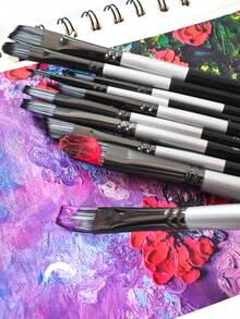 opeth 10pcs Pearlescent White Wooden Handle Nylon Hair Art Brush, Multi-Purpose Nylon Bristle Brushes Suitable For Watercolor, Gouache, Acrylic, Oil Painting,Back To School,School Supplies