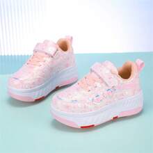 Mini 4-Wheel Shoes With Butterfly Decal On Upper, TPR Detachable Wheels On Sole, Quick For Sliding And Walking, All-Season Roller Shoes