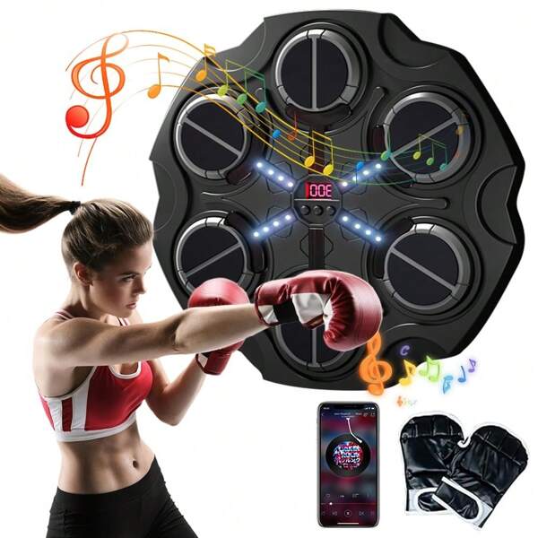 Musik-Boxmaschine mit Boxhandschuhen, 3 Geschwindigkeiten, 3 Modi, Boxmaschine mit coolen LED-Leuchten, hochelastischer Musik-Punch für die Familie, Heimübungen, Dekompression