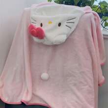 Sanrio 1 pieza Manta con capucha de Hello Kitty by Sanrio - Felpa suave de coral, rosa, cómoda para la oficina, el aula, el sofá o la cama, ideal para fans del personaje y para mantener el calor en la cama | Manta decorativa | Producto de marca Sanrio, manta de Hello Kitty para decoración de baño del hogar, verano, vuelta al colegio, salón de belleza