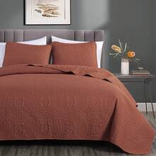 Austin Oversized Bedspread Set 3-Piece Ultrasonic Quilted Soft Lightweight Microfiber Coverlet For All Season - 紅陶 - 查看 1