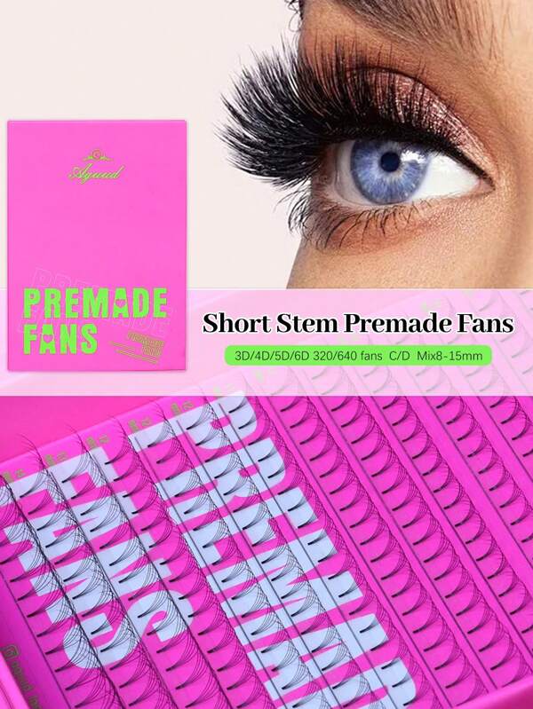 320/640 Fans Short Stem 3D/4D/5D/6D XL Lash Trays 16 Rows C&D Curl Promade Lash Extensions Natural Fluffy Effect 0.07mm Mix8-15mm Pro Made For Natural Classic Volume Hybrid Set High-Quality Premade Eye Lash Fans Eyelash Extensions Cashmere Velvet Pre Made Fans