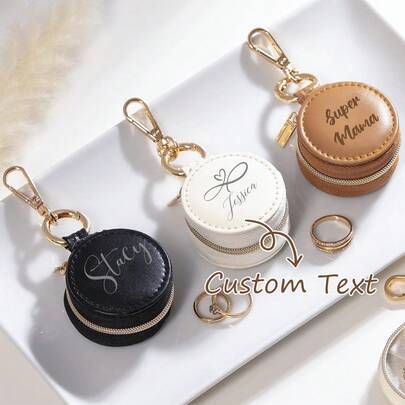 Personalized Mini Gym Ring Holder Travel Jewelry Box,Portable Ring/Earring Storage Box,Custom Gift,The First Gift Of 2025,AirTag Leather Keychain Holder, Customized Name Small Jewelry Box, Bridesmaid Gift, Wedding Gift Back To School