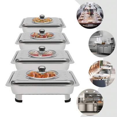 SENDERPICK 4 Pcs Chafer Pan Buffet Tray With Lid Chafing Trays Rectangular Chafing Dish