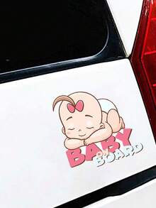 1pc Cartoon Cute Baby Sleeping In Car Baby On Board Warning Sticker, Car Decoration Decal - Multicolor - View 5