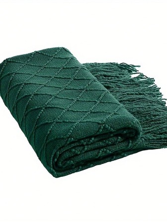 1 st Rhombus plädfilt, rektangulär tofs Enkel stil akrylstickad filt för soffa, kontorslur, daglig användning