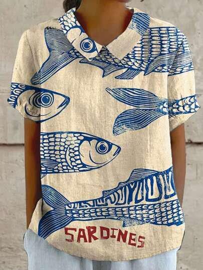 Women's Spring/Summer Break Outfits Fashion Casual Comfortable Fish Print Pattern Holiday Outfits Women's Oversized Spring And Autumn