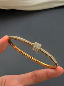1pc Tainless Steel Bracelet For Men And Women Four Seasons Personalized Design Bracelet,Jewelry Gold Jewelry Jewelry Women Bracelets Accessories Women Stainless Steel Jewelry Bracelets For Women Western Jewelry Stainless Steel Simple Niche Diamond Set