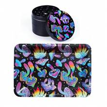 万圣节主题手动研磨器/研磨器套装，4 件套，3 腔锌合金研磨器，7.1x5.5 英寸金属卷烟托盘，多功能香烟研磨器套装，香料研磨器 - 送给亲朋好友的理想礼物