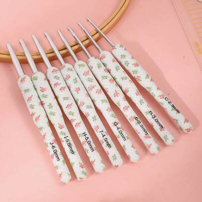 8pcs/Set New Small Pink Flower Crochet Hook Set, DIY Knitting Tools Suitable For Sweaters, Scarves, Socks, Hats Etc, 2.5mm-6mm