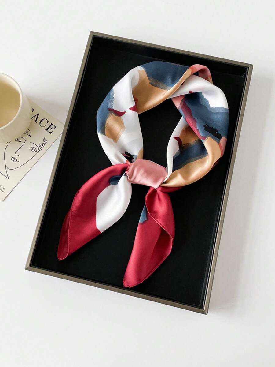 1pc Faux Silk Printed Neckerchief, Fashion Versatile Bandana Headscarf, Essential For Spring/Summer - Multicolor - View 1