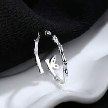 1 Pc Minimalist 925 Sterling Silver Bamboo Leaf-Shaped Ring, Unique Delicate Design Elegant Branch Opening Rings For Women