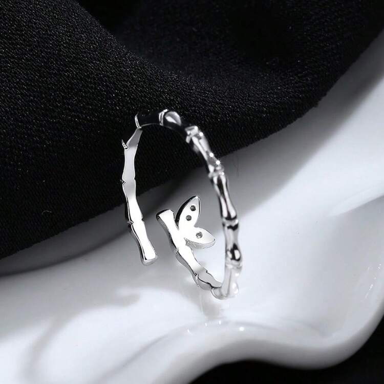 1 Pc Minimalist 925 Sterling Silver Bamboo Leaf-Shaped Ring, Unique Delicate Design Elegant Branch Opening Rings For Women - Adjustable Opening - View 5