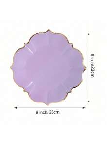 10 piezas/30 piezas/50 piezas Platos de papel para el almuerzo de color púrpura claro, platos de fiesta, con borde ondulado de lámina de oro, adecuados para cumpleaños y bodas (9 pulgadas) - Morado - Ver 3