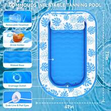 COMMOUDS Inflatable Tanning Pool Lounger Float With Cervical Pillow – Sunbathing Pool Float For Adults, Backyard Relaxation, And Pool Party – Durable Inflatable Lounge Raft For Water Fun. - Sky blue - View 4