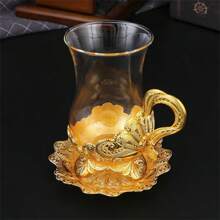 1pc Metal & Glass Design Coffee Cup, Daily Water Drinking Glass, Suitable For Office And Home Use, Exquisite Holiday Gift Back To School