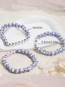 1PC Elegante 8mm Feito à Mão Azul e Branco Porcelana Stretch Pulseira de Contas, Presente de Aniversário, Presente de Aniversário, Presente para Nana/Mimi/MaMa/Vovó