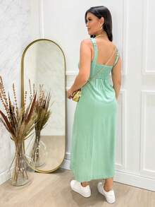 Women's Long Viscose Dress With Slit, Stretch And Elegant Lining For Summer - 薄荷綠 - 查看 2