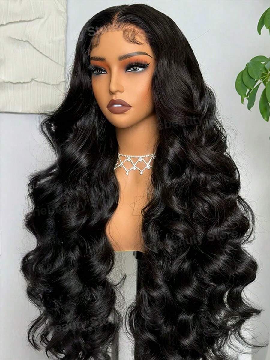 Body Wave 13x4 Lace Front Human Hair Wigs Brazilian 30 40 Inch Curly Water Wave HD 13x4 Lace Frontal Wig For Women Pre-Plucked Hairline With Baby Hair - Natural Black - Xem 1
