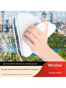 1 Limpiador magnético de ventanas reversible para edificios de gran altura, limpiador de vidrio con imán potente para sala de estar, dormitorio, baño - Material de plástico - Blanco - Ver 3