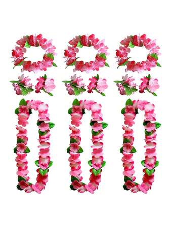 4 件套塑料夏威夷花环套装包括花环项链、头带、手链、节日海滩配饰、婚礼、生日