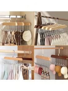 1PC Multifunctional Wooden Coat Hook, Coat Rack, Wardrobe Organizer, 8 Hooks, 360 Degree Rotation Angle, Space Saving, Seamless Clothes Hanger For Hanging Tops, Underwear, Hats, Ties, Suspenders, Vests, Etc.,
