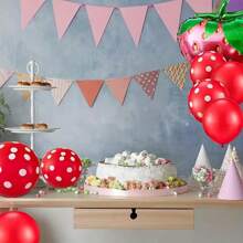 13pcs Strawberry Balloon Set, 28.35in Foil Party Decorations - Red & Pink With Green Leaves, Reusable, Summer Party & Celebration, Fun Design, Strawberry Themed Items