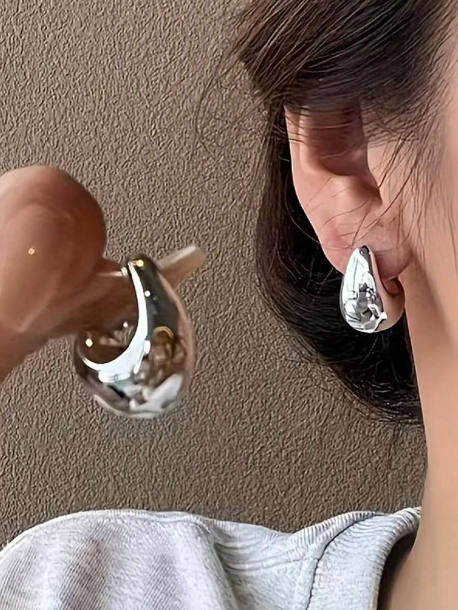 2 Pairs Silver & Gold Color Water Drop Earrings, Suitable For Daily Wear - Teardrop - View 1