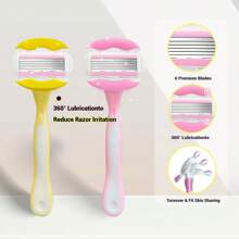 Lâminas para Mulheres, Lâminas para Mulheres para Barbear com 6 Lâminas, Lâminas de Barbear com Tira de Umidade Suavizante e Alça Antiderrapante, Lubrificação de 360° Reduz a Irritação, Remoção de Cabelos, Para Rosto, Braços, Pernas, Mãos, Axilas, Aparador Corporal Feminino, 1 Cabo com 5 Refis de Lâmina, Remoção de Cabelo, Lâmina Facial, Lâmina de Barbear, Removedor de Pelos Faciais, Auto Cuidado Epilador, Ferramentas de Cuidados de Verão, Aparador Corporal para Viagem, Itens Essenciais de Férias