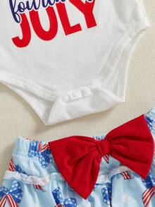 My First 4th Of July Baby Girl Outfit Short Sleeve Romper Tutu Shorts Headband Set Newborn Inpendence Day Clothes - 白色 - 查看 9