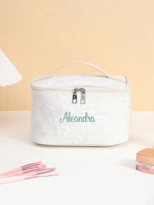 Back-To-School Season 1PC Custom Embroidered Name Large-Capacity Makeup Organizer Bag, Foldable Travel Makeup Bag, Large-Capacity Fabric Portable Handbag For Women, Toiletry Organizer Bag, Large Capacity With Multiple Pockets, Portable, Multi-Functional, Versatile, Practical, All-Around Fashionable, Rich Colors, Cute, Appealing, Casual/Vacation Style, Preppy Style, Casual Customization, Personalized, Unique, Customized Goodies, Winter Fashion, Christmas/Holiday Gifts, Personalized Gifts For Women, School Bags/College Backpacks, Ideal Gifts, Suitable For Both Men And Women, Birthday Gifts, Graduation Gifts, Christmas Gifts, Winter Gifts, Autumn/Fall Gifts, School Use, Outdoor Activities/Outings/Travel/Hiking/Sports Field/ - Multicolor - View 11