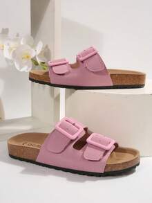Women's Minimalist Open Heel Slip-On Sandals, Comfortable Vacation Flat Mules, Beige,Spring Summer Outfits - Pink - View 3