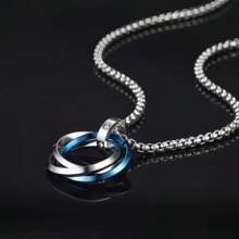 1pc Men's Titanium Steel Triple Ring Colorful Pendant Necklace - Casual & Party Accessory Necklace, Unique Pendant Design, Fashionable Ring Scale