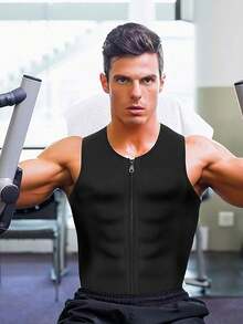 1pc Men Sauna Sweat Vest Compression Shirt, Chloroprene Rubber Tight Undershirt, Waist Trainer, Zipper Back Sports Tank Top, Slimming Compression Vest For Men Exercise Waist Belt Suitable For Workout Home Sports And Walk Waist Trimmer And Exercise Waist Belt