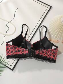 Plus Size Women's Fashion Plaid Lace Patchwork Lingerie - Black - View 3
