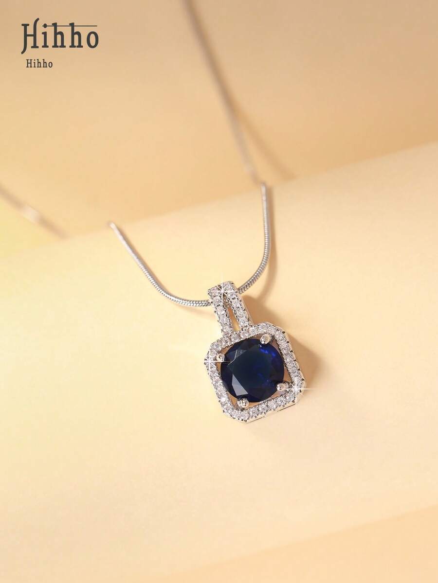 Hihho 1pc High-End Sapphire Blue Cubic Zirconia Luxurious Snake Bone Chain Necklace For Women - Silver - View 1
