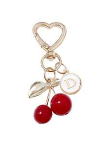 Porte-clés de haute qualité à la mode et mignon en forme de cerise, papillon doré - Porte-clés cerise, pendentif de sac à dos élégant, pendentif de lettre de l'alphabet A à Z en alliage, pendentif d'écouteur, pendentif de voiture, pendentif décoratif, porte-clés cerise, accessoires de sac, avec clip de sac, accessoires brillants en résine et en métal, convient pour le portefeuille et le sac des femmes, accessoires de sac à dos - Multicolore - Voir 13